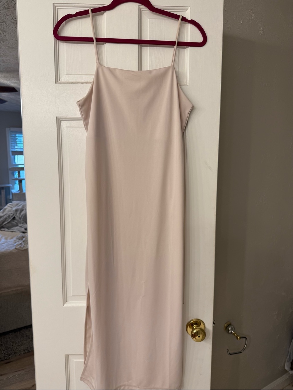 H&M Pale Blush Nude Slip Maxi Dress size small Y2K Slipdress